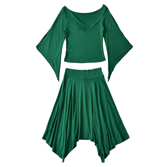 Damen Zweiteiliges Set aus drapiertem Top mit Fledermausärmeln und asymmetrischem Tellerrock Shop Nory