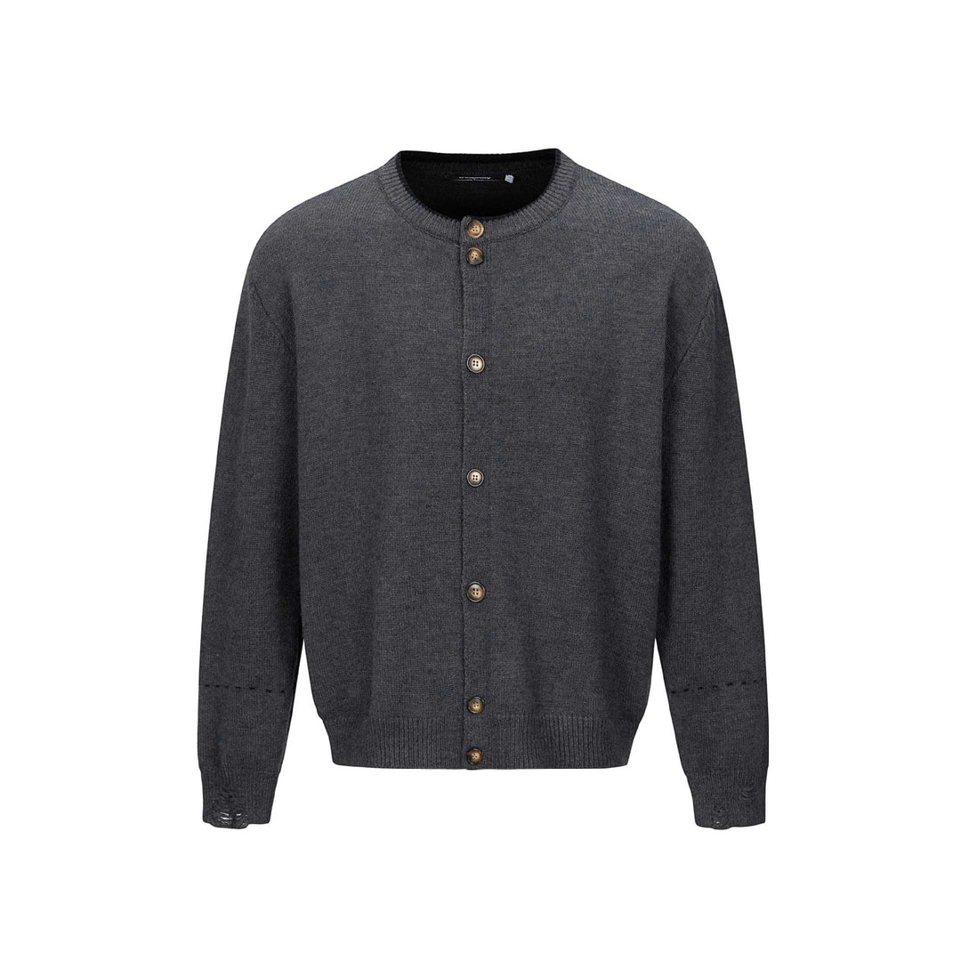 Unisex Schlichte Strickjacke mit Rundhals, Holzknopfleiste und geripptem Saum Shop Nory