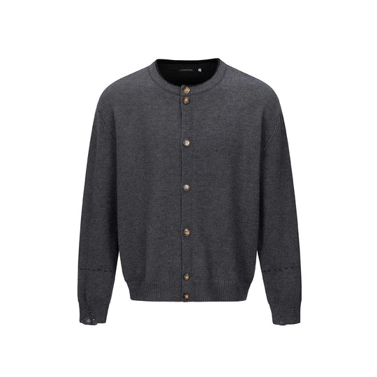 Unisex Schlichte Strickjacke mit Rundhals, Holzknopfleiste und geripptem Saum Shop Nory