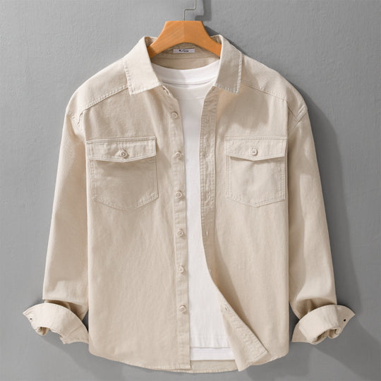 Herren Twill-Overshirt im Worker-Stil mit doppelten Brustklappen und Relaxed-Fit Shop Nory