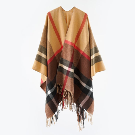 Damen Oversize-Poncho im Kaschmir‑Touch mit V‑Ausschnitt und Fransensaum Shop Nory