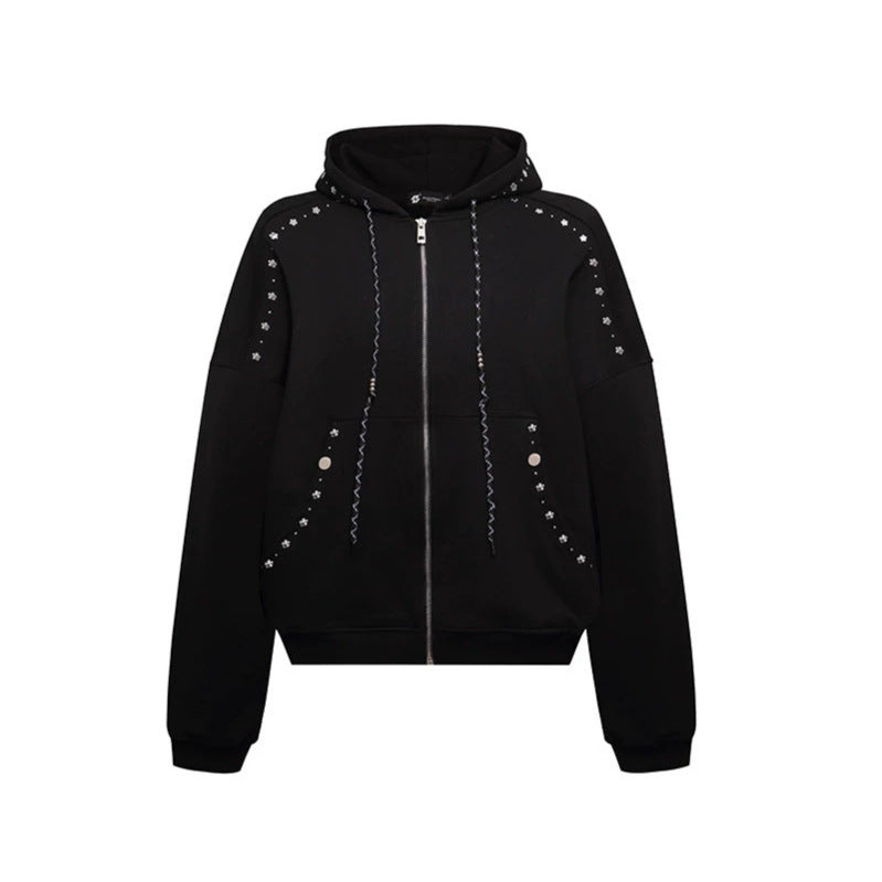 Damen Kapuzen-Zipjacke mit Nietenbesatz und Oversize-Schnitt Shop Nory