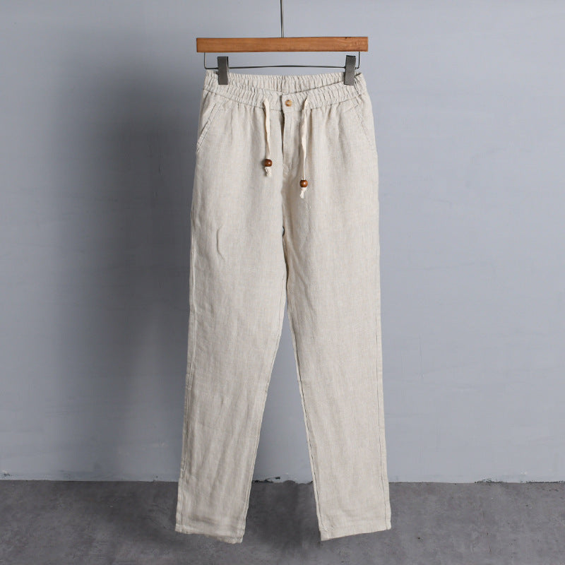 Damen Leinenhose mit elastischem Bund, Tunnelzug und geradem Bein Shop Nory