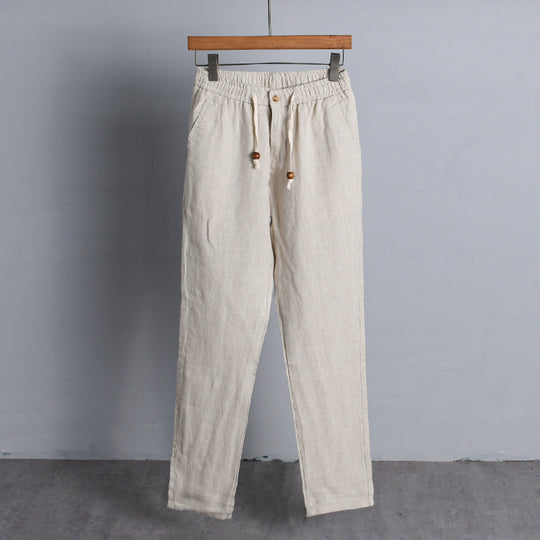 Damen Leinenhose mit elastischem Bund, Tunnelzug und geradem Bein Shop Nory