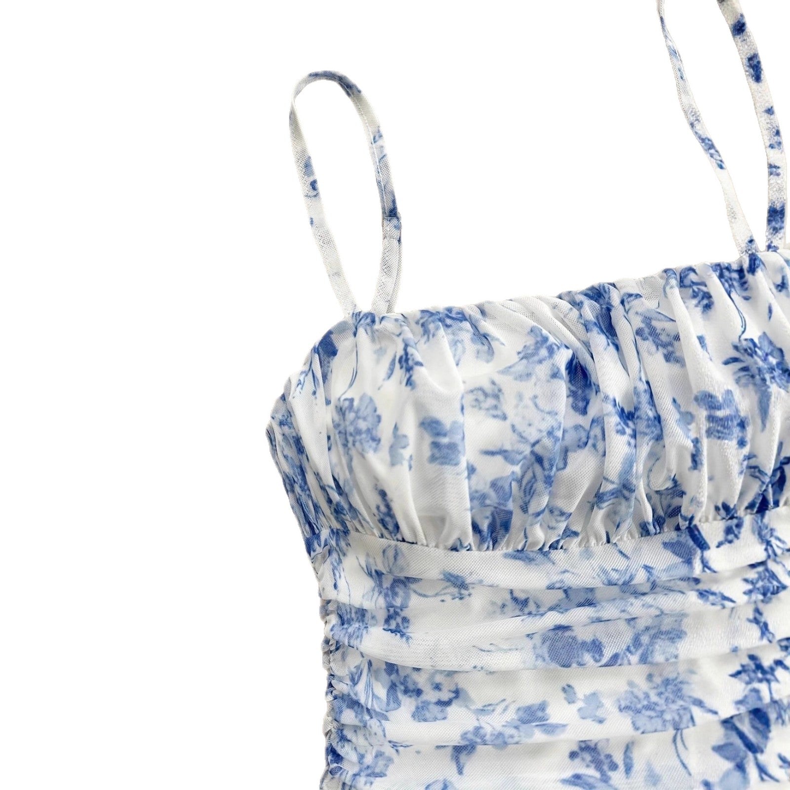 Damen Sommerliches Blumenkleid mit Spaghetti-Trägern und Raffungen