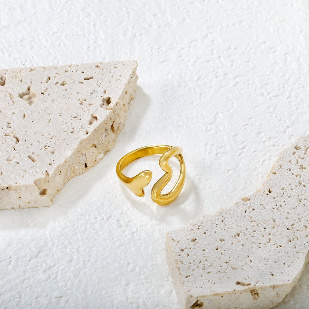 Damen verstellbarer Ring mit modernem Herz- und Wellen-Design Shop Nory