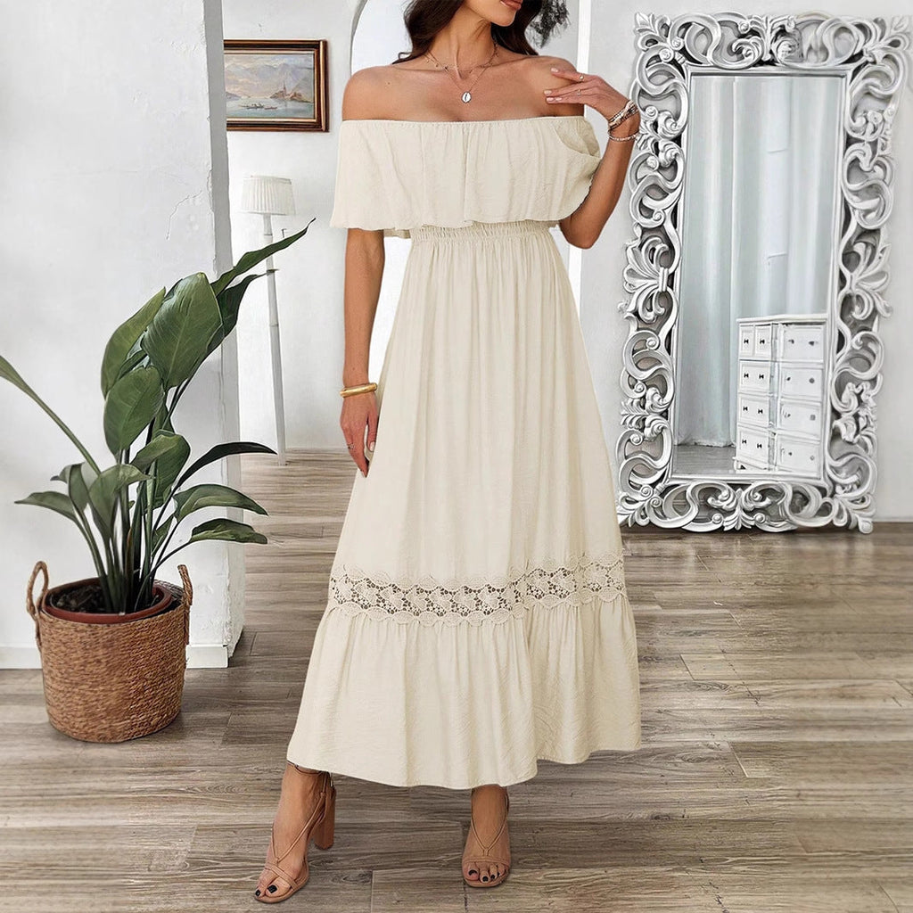 Damen Off-Shoulder Maxikleid mit Rüschendetails Shopnory