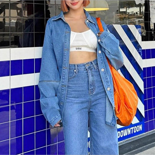 Damen Oversized Denim-Hemdjacke mit verlängertem Schnitt und kastiger Passform Shop Nory