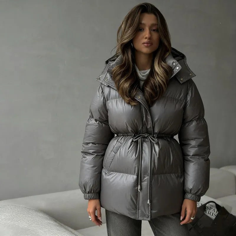 Damen Modische Kapuzenjacke mit Taillenzug
