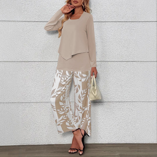 Damen Zweiteiliges Lounge-Set mit überlappendem Longsleeve und weiten Palazzo‑Hosen Shop Nory