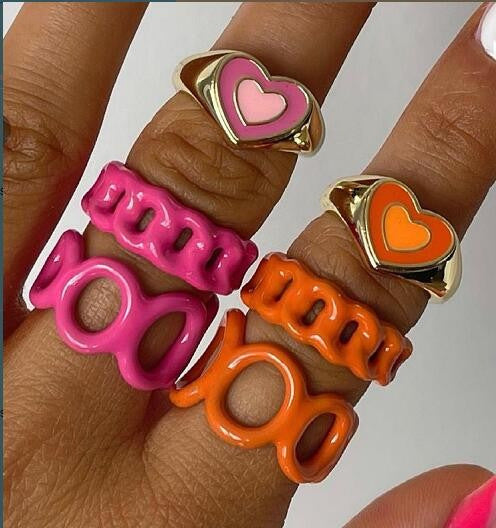 Damen Ring-Set mit bunten Herzen und flexibler Gestaltung Shop Nory