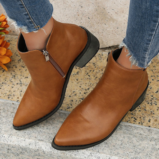 Damen elegante Ankle-Boots mit spitzem Fersenbereich und seitlichem Reißverschluss