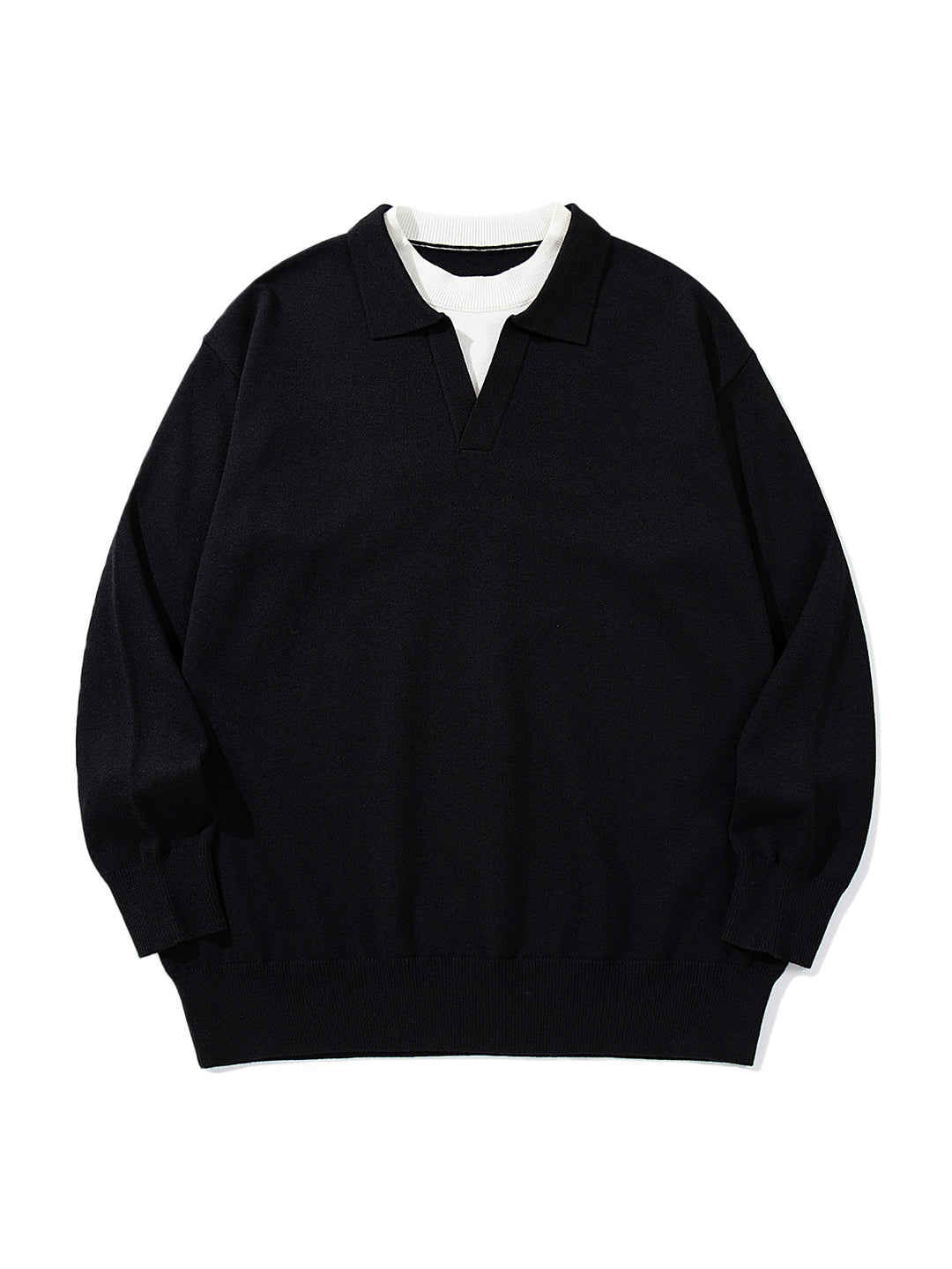 Unisex Feinstrick-Polo mit V‑Ausschnitt‑Cutout und integriertem Rollkragen-Layer Shop Nory