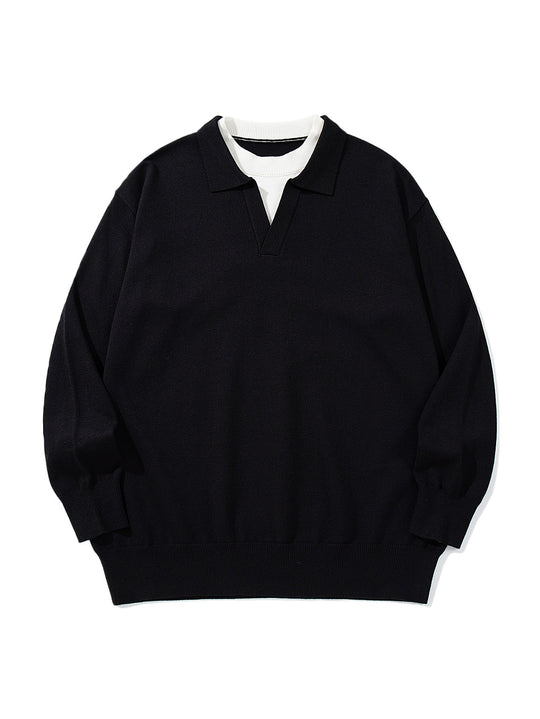 Unisex Feinstrick-Polo mit V‑Ausschnitt‑Cutout und integriertem Rollkragen-Layer Shop Nory