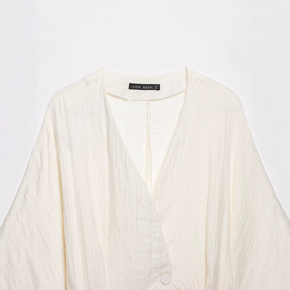 Damen Zweiteiliges Leinenoptik-Set mit Kimono-Oberteil und weiter hochtaillierter Hose Shop Nory