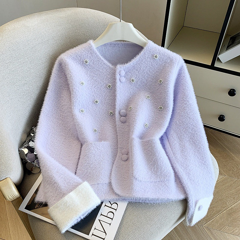 Damen Eleganter Strickjacke mit Perlen-Details Shop Nory