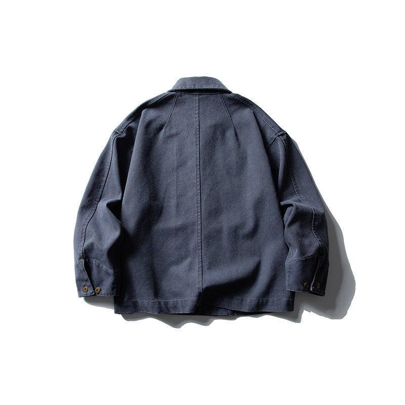 Unisex Boxy-Canvas-Worker-Überhemdjacke mit Lederpatte und aufgesetzten Taschen Shop Nory