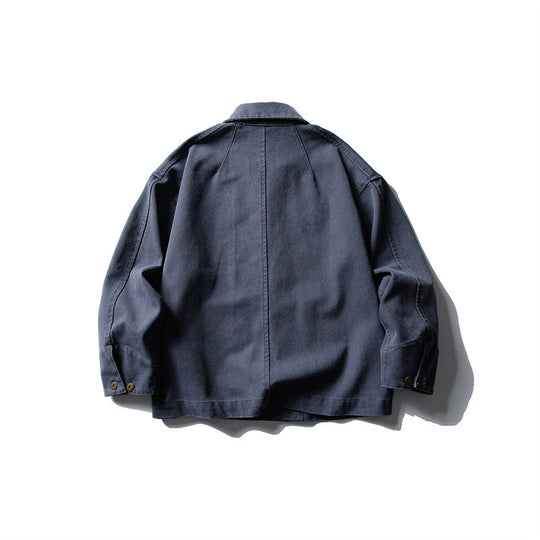 Unisex Boxy-Canvas-Worker-Überhemdjacke mit Lederpatte und aufgesetzten Taschen Shop Nory