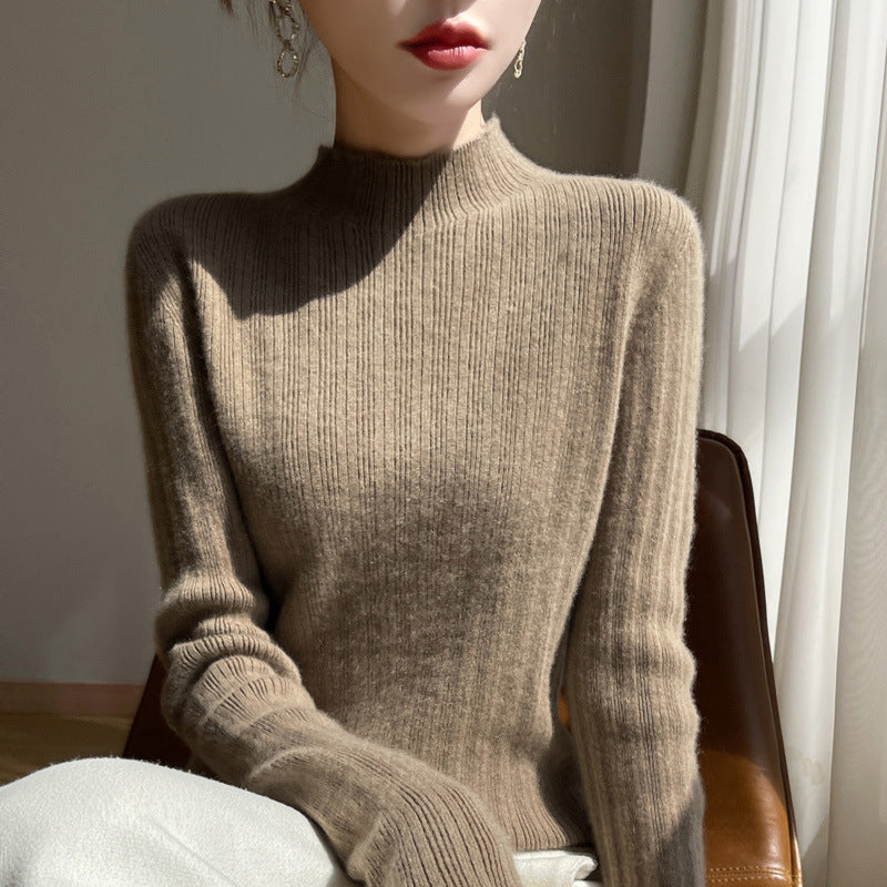 Damen Schmal geschnittener Feinstrick-Pullover mit kurzem Stehkragen und feiner Rippenstruktur Shop Nory