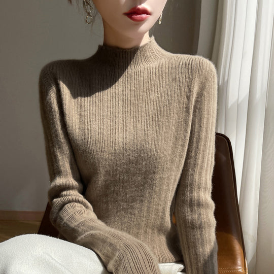 Damen Schmal geschnittener Feinstrick-Pullover mit kurzem Stehkragen und feiner Rippenstruktur Shop Nory