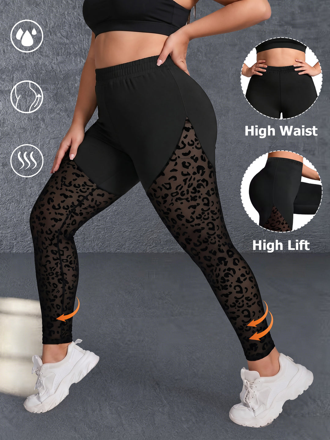 Damen formende High-Waist Leggings mit Overlay-Short und Leo-Mesh-Einsätzen Shopy Nory