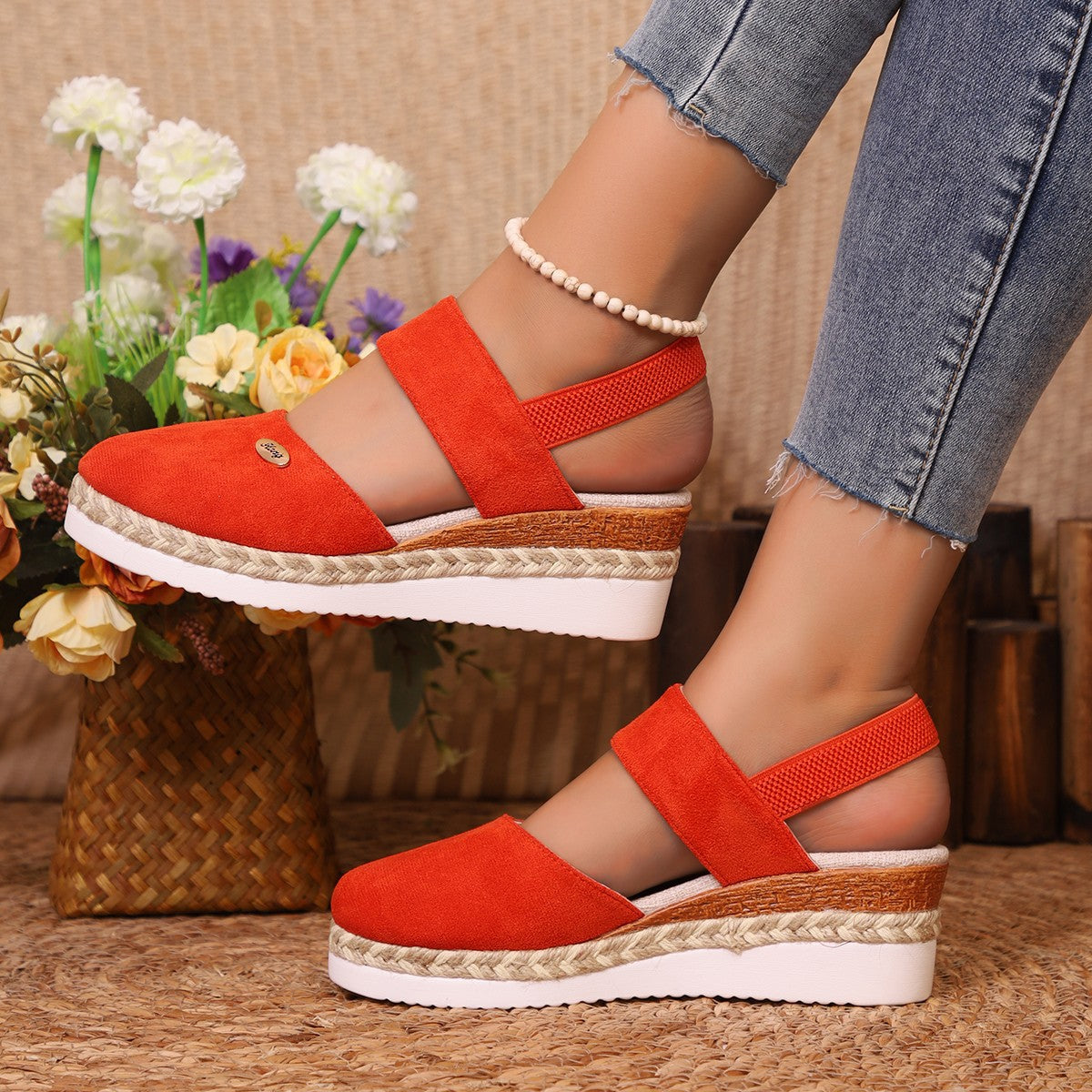 Damen Wedge-Sandalen mit elastischen Riemen und edlem Espadrille-Design