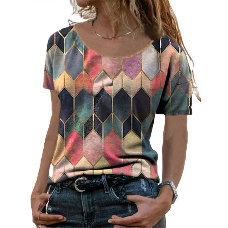 Damen Kurzarm Oberteil mit geometrischem Muster
