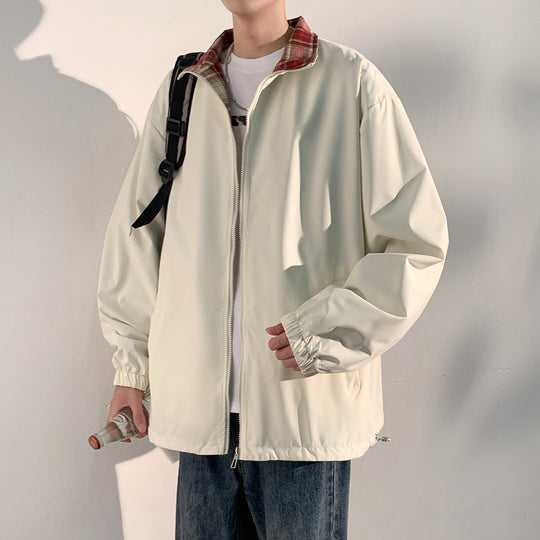 Herren Oversize‑Utility Übergangsjacke mit Reißverschluss und kontrastierendem Karo‑Innenkragen Shop Nory