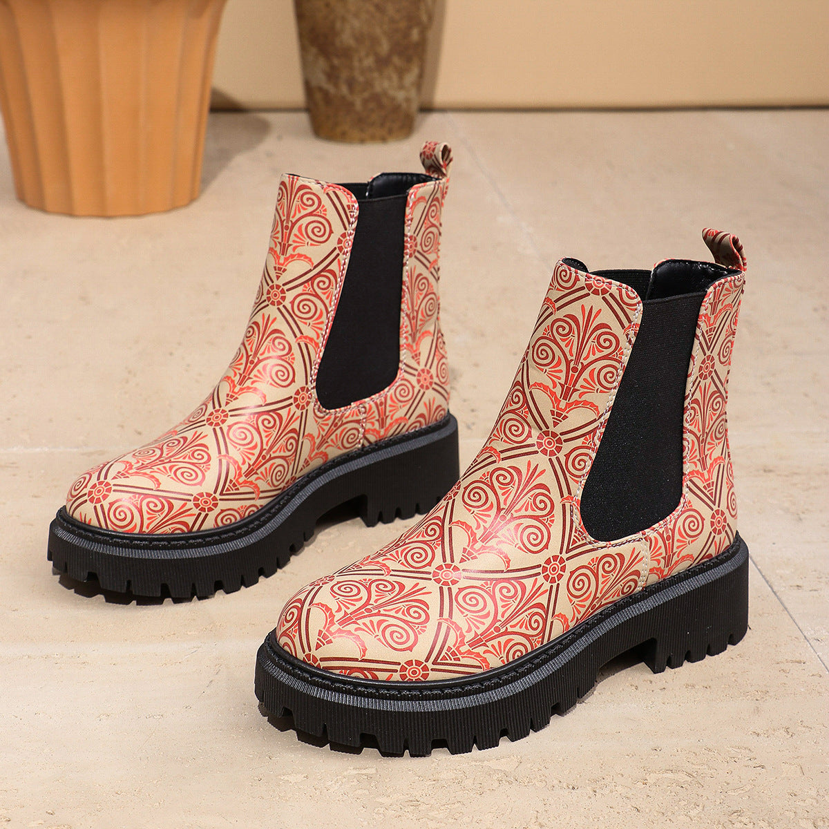 Damen Chelsea Boots mit trendigem Muster und rutschfester Sohle