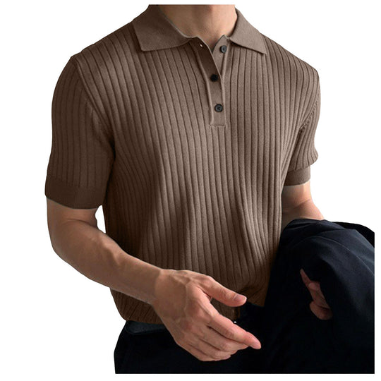 Herren nan schmal geschnittenes geripptes Poloshirt aus Feinstrick mit Kurzarm und Polokragen