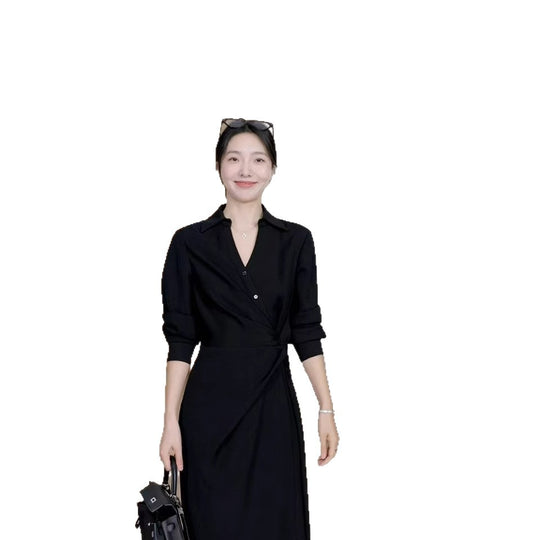 Damen Midikleid im Hemdblusen-Stil mit Taillenbindung und fließender A-Linie Shop Nory