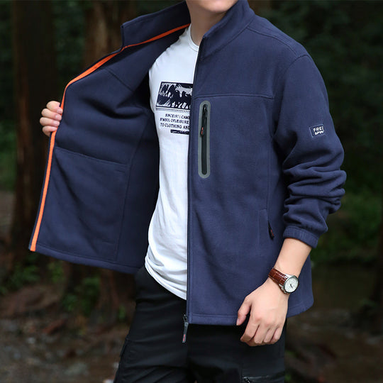 Herren Fleece-Outdoorjacke mit durchgehendem Reißverschluss, hohem Kragen und wasserabweisender Reißverschlusstasche Shop Nory