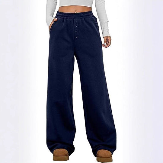 Damen Kuschelige Fleece-Sweatpants mit weitem Bein und hohem Elastikbund Shop Nory