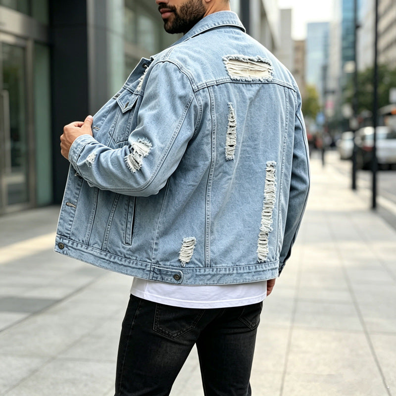 Herren Modische Denimjacke mit Destroyed-Details Shop Nory
