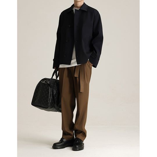 Herren Boxy-Kurzmantel aus Wollmix mit minimalistischer Doppelknopfleiste und Hemdkragen Shop Nory