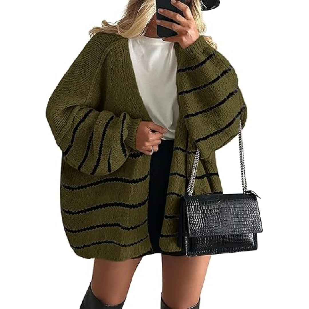 Damen Oversize Strickcardigan mit Ballonärmeln und offener Front Shop Nory