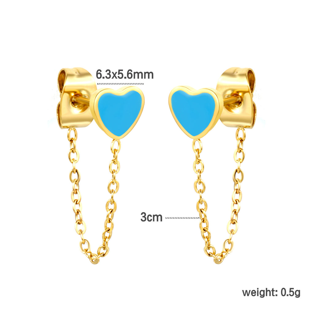 Damen Ohrstecker im Herz-Design mit goldenen Akzenten und Kettenverbindung Shop Nory