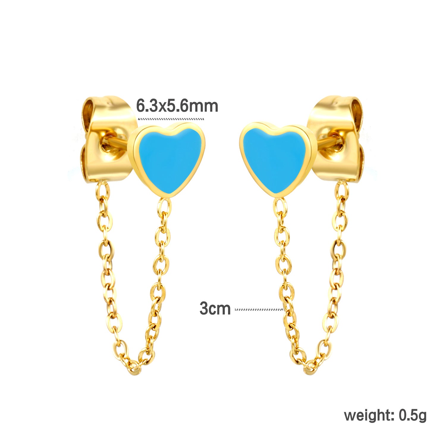 Damen Ohrstecker im Herz-Design mit goldenen Akzenten und Kettenverbindung Shop Nory