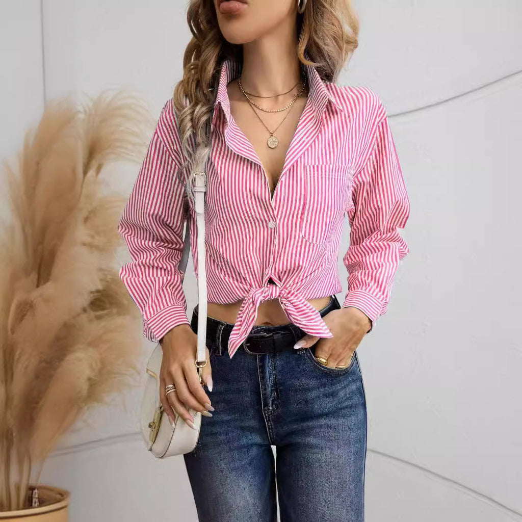 Damen Knotenhemden mit gestreiftem Design und modernem Schnitt Shopnory