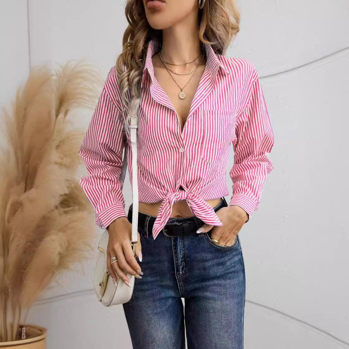 Damen Knotenhemden mit gestreiftem Design und modernem Schnitt Shopnory