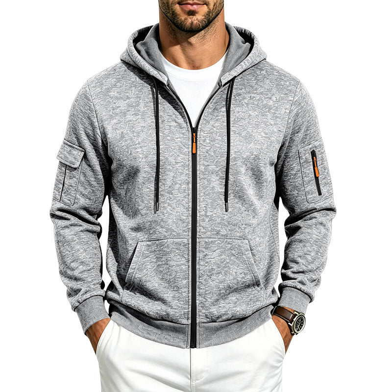 Herren Kapuzen-Sweatjacke aus meliertem French-Terry mit Reißverschluss und Ärmeltasche Shop Nory