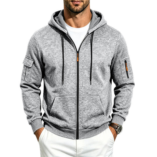 Herren Kapuzen-Sweatjacke aus meliertem French-Terry mit Reißverschluss und Ärmeltasche Shop Nory