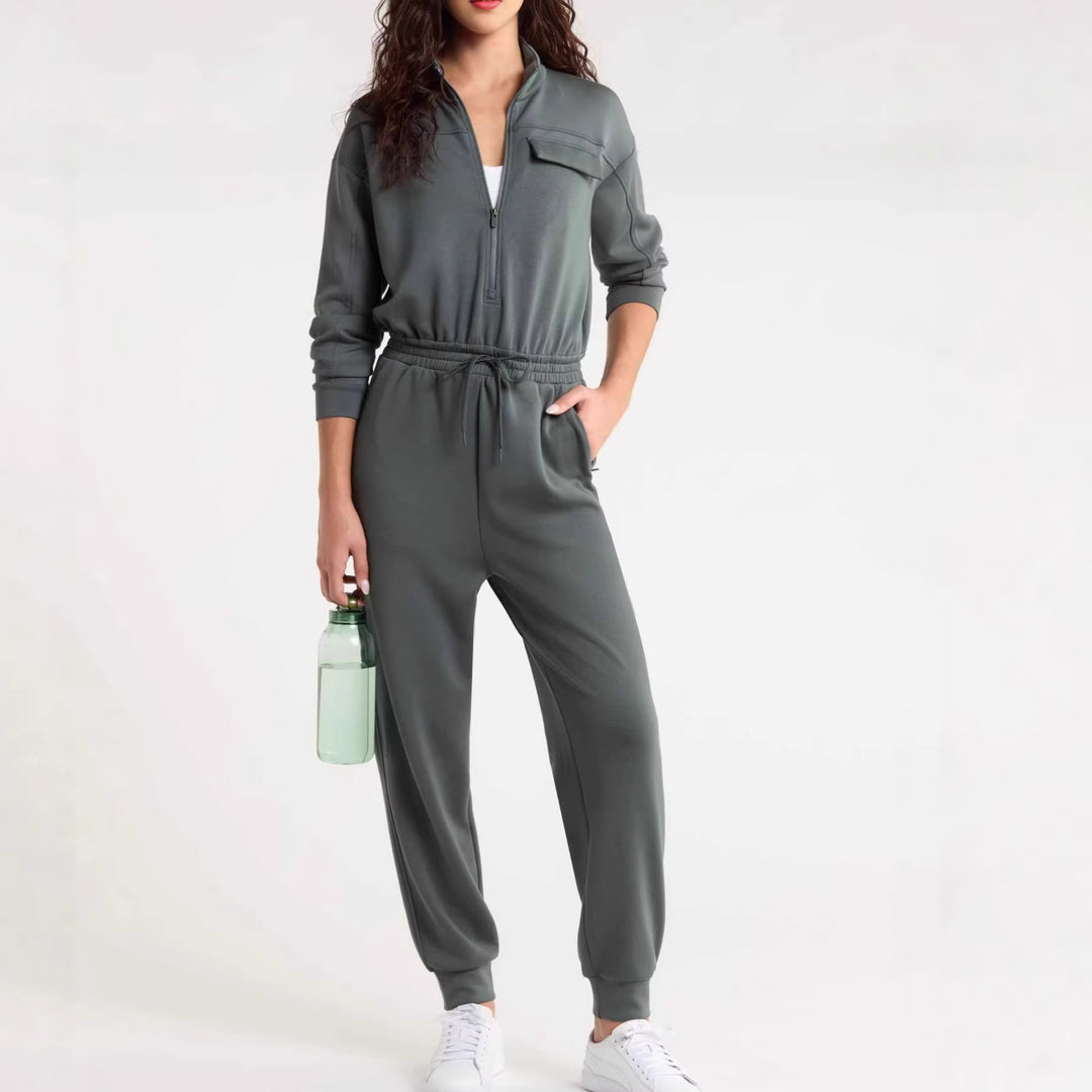 Damen Modischer Jumpsuit mit Stehkragen und Kordelzug