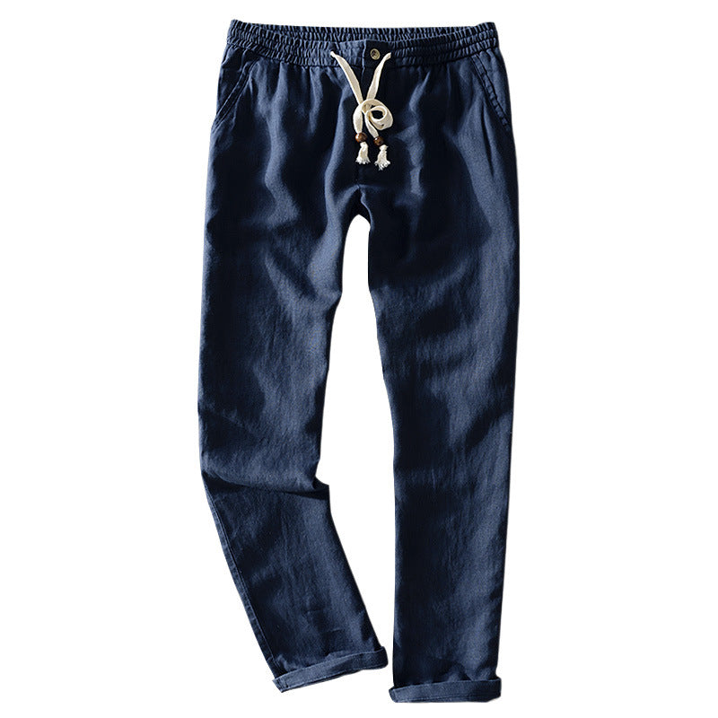 Damen lässige Leinenhose mit elastischem Bund und seitlichen Eingrifftaschen