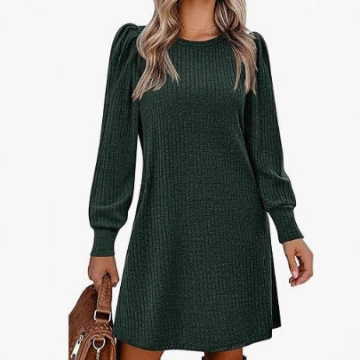 Damen nan gestricktes A-Linien Strickkleid mit Puffärmeln Shop Nory