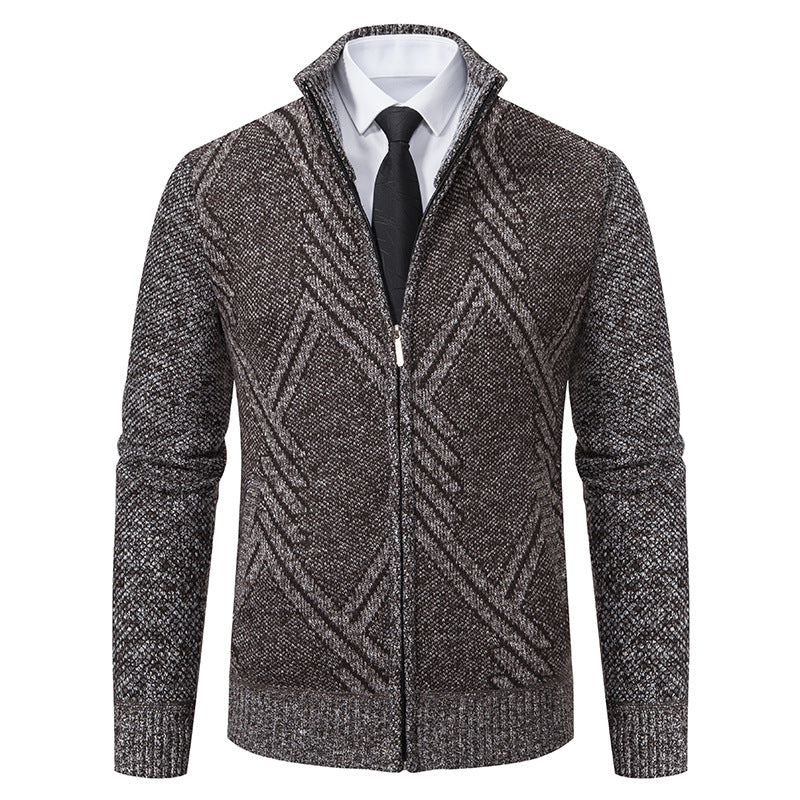 Herren Strick-Zipcardigan mit Stehkragen und strukturiertem Jacquardmuster Shop Nory