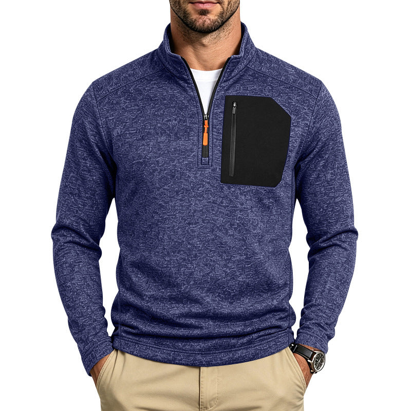 Herren Texturierter Troyer-Pullover mit halbem Reißverschluss und Brust-Zip-Tasche Shop Nory