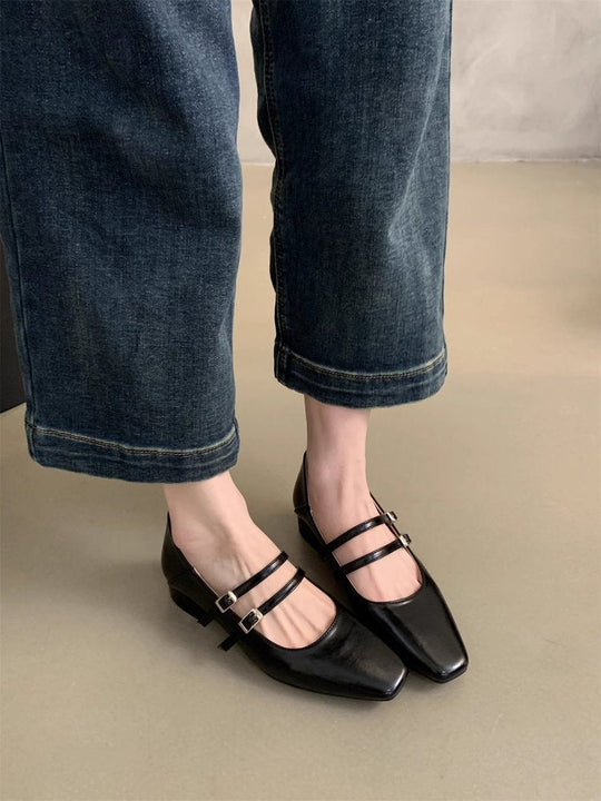 Damen elegante Mary Jane Ballerinas mit modischem Doppelriemen und komfortablem Fußbett