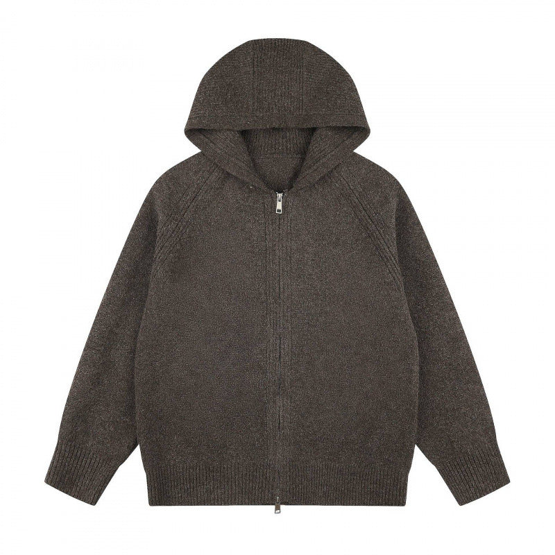 Unisex Weitgeschnittener Kapuzenstrickcardigan mit durchgehendem Reißverschluss und Raglanärmeln Shop Nory