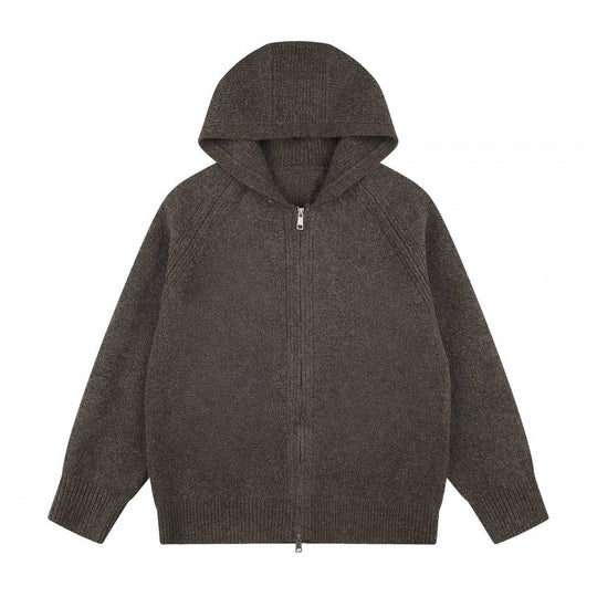 Unisex Weitgeschnittener Kapuzenstrickcardigan mit durchgehendem Reißverschluss und Raglanärmeln Shop Nory
